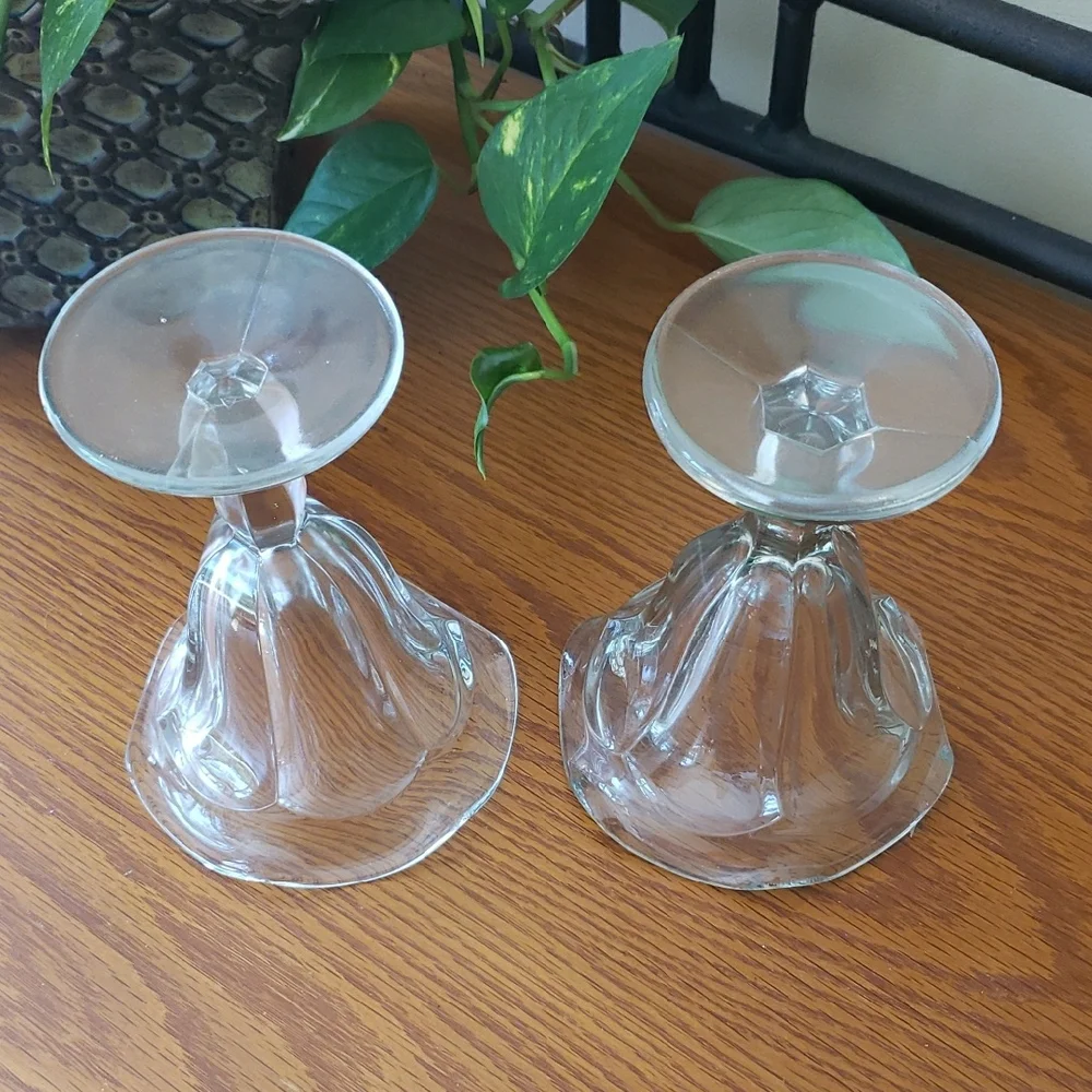 Vintage (2) Classic Clear Glass Dessert Compote Pair - Footed Sundae Cups